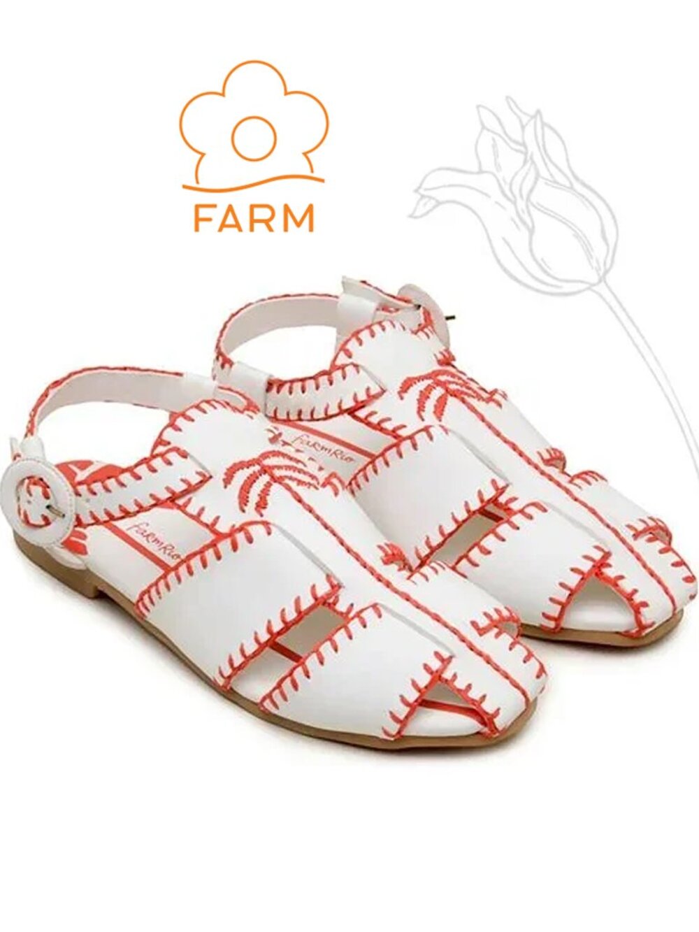 FARM Rio Red Embroidered Palm Tree Sandal 8.5M - Picture 1 of 12